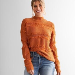 BKE Fringe Mock Neck Sweater - XL - Rust